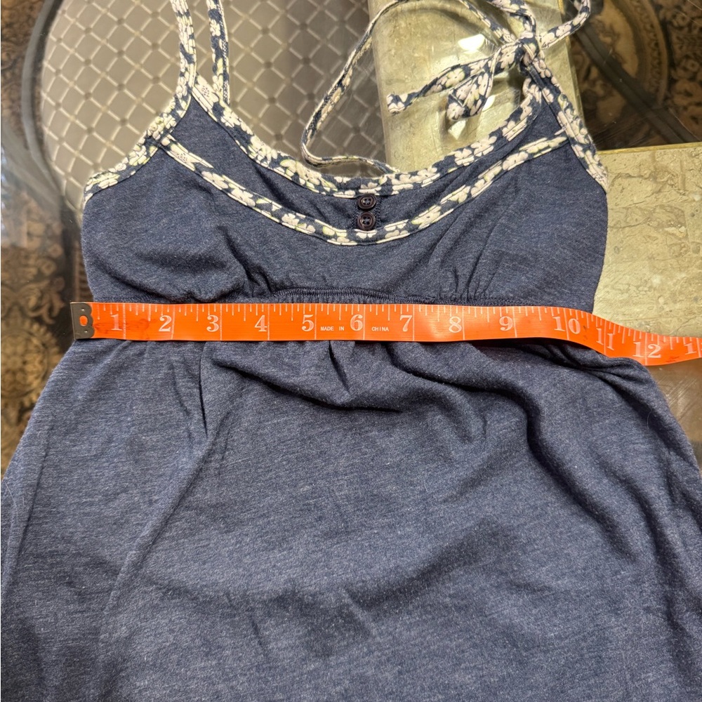 Hollister Vintage Y2K 2000’s Dark Blue BabyDoll Cut Tank Top with Floral Trim Sm - Picture 9 of 11
